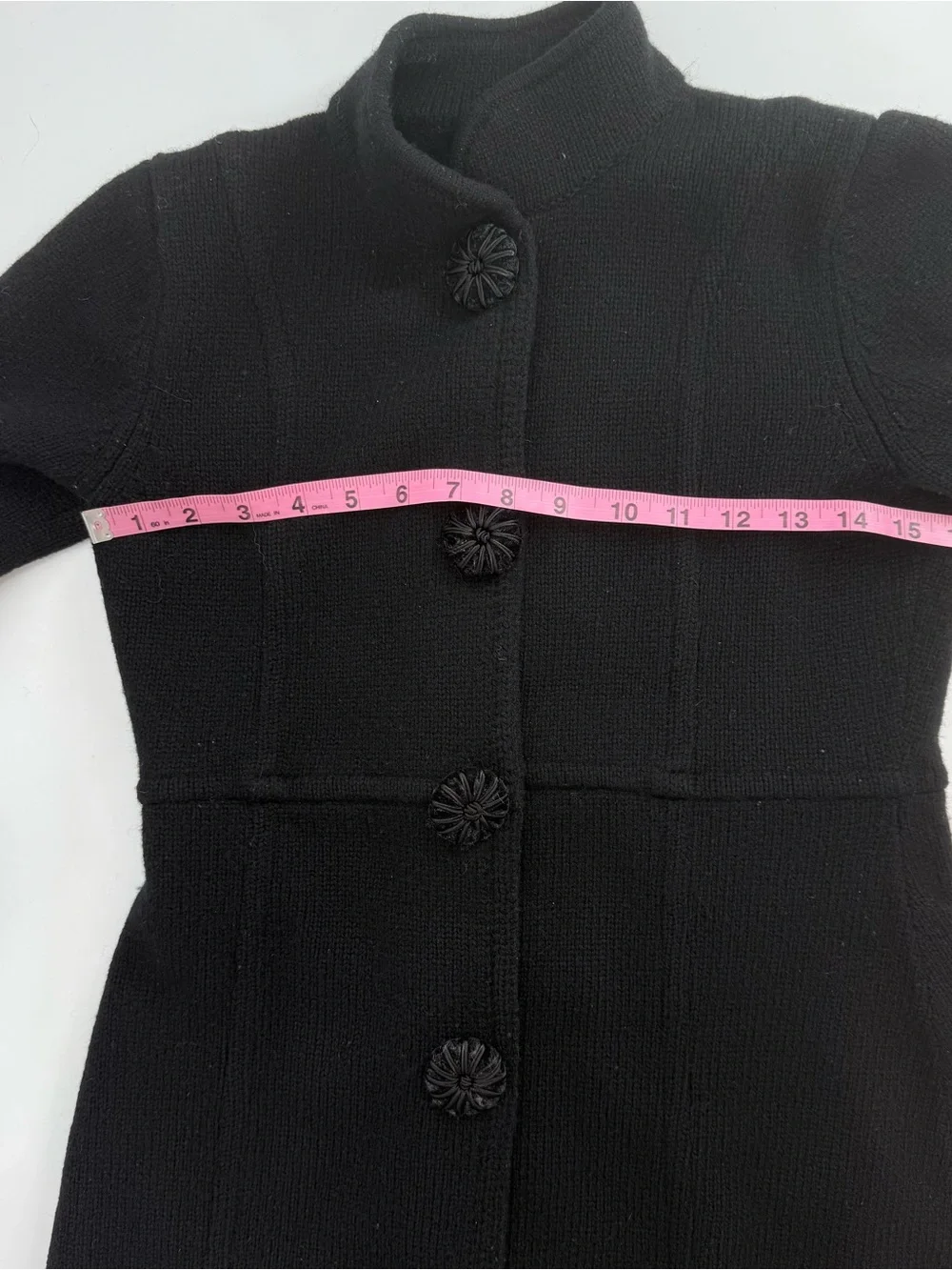 Kenar 100% Lambswool Black Sweater Coat S Rosette Buttons